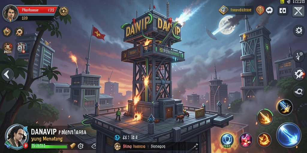 Tampilan gameplay seru di DANAVIP saat melawan gelombang musuh.