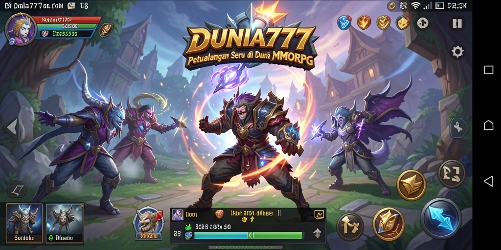 Screenshot DUNIA777 menampilkan aksi pertempuran seru di dunia MMORPG.