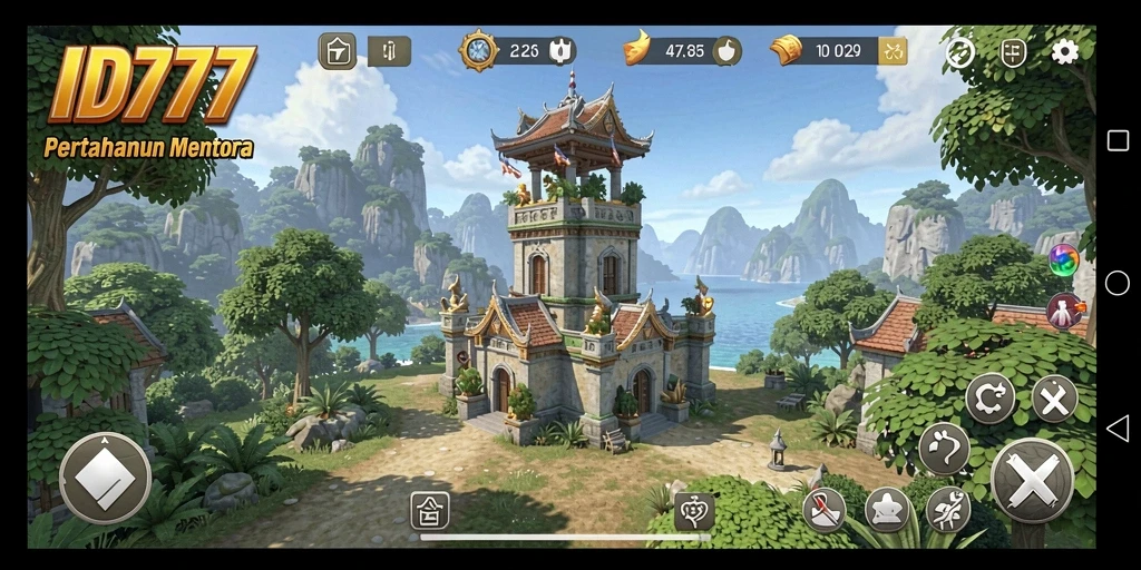 Screenshot ID777 menampilkan aksi gameplay Tower Defense yang mendebarkan.