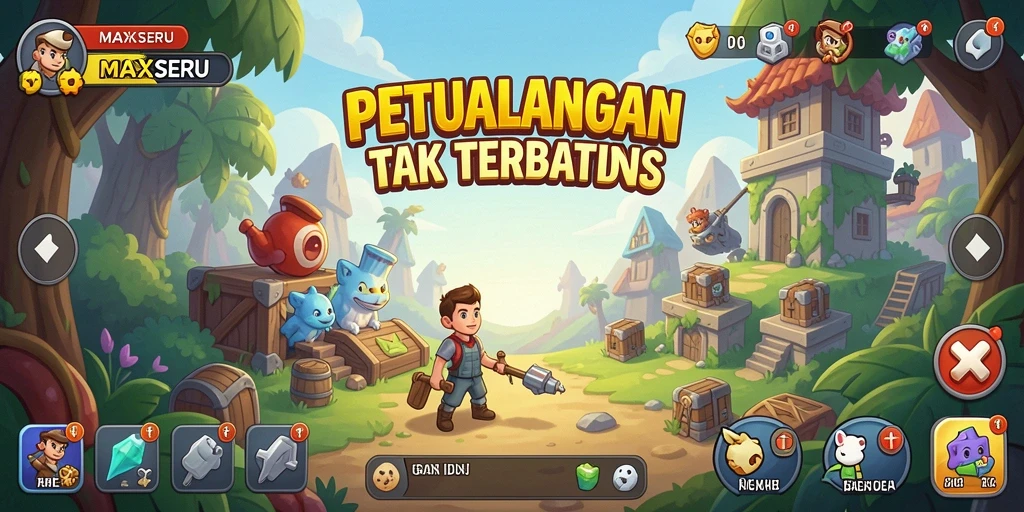Tampilan gameplay <strong>MAXSERU</strong> yang menarik dengan elemen Idle yang menawan.