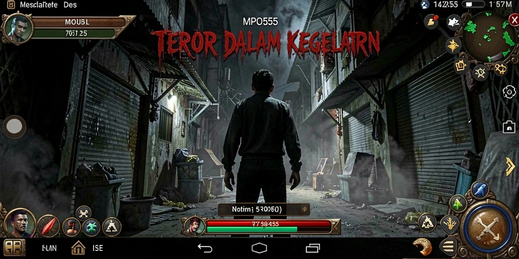 Screenshot MPO555 menampilkan suasana menegangkan dengan karakter yang sedang bersembunyi dari makhluk menyeramkan.