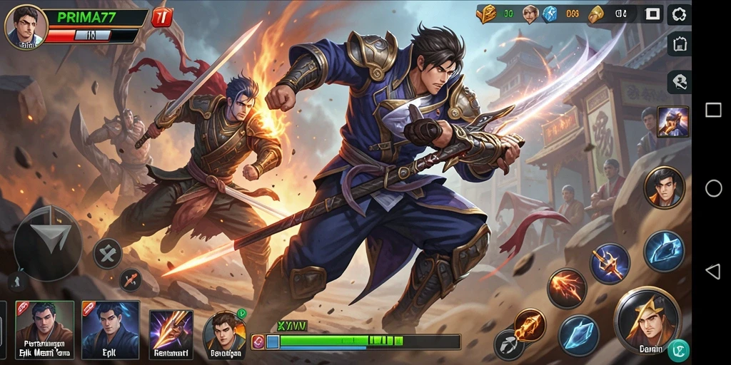 Screenshot menunjukkan aksi pertarungan seru dalam PRIMA77.