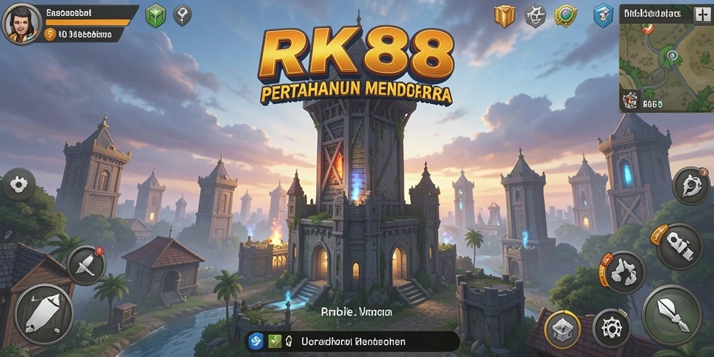 Tangkapan layar gameplay menekankan strategi menara dalam Tower Defense.