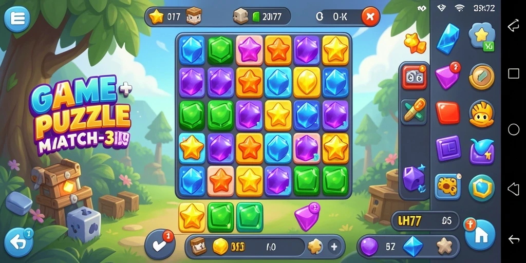 Screenshot UH77 menampilkan gameplay seru Match-3 yang menarik.